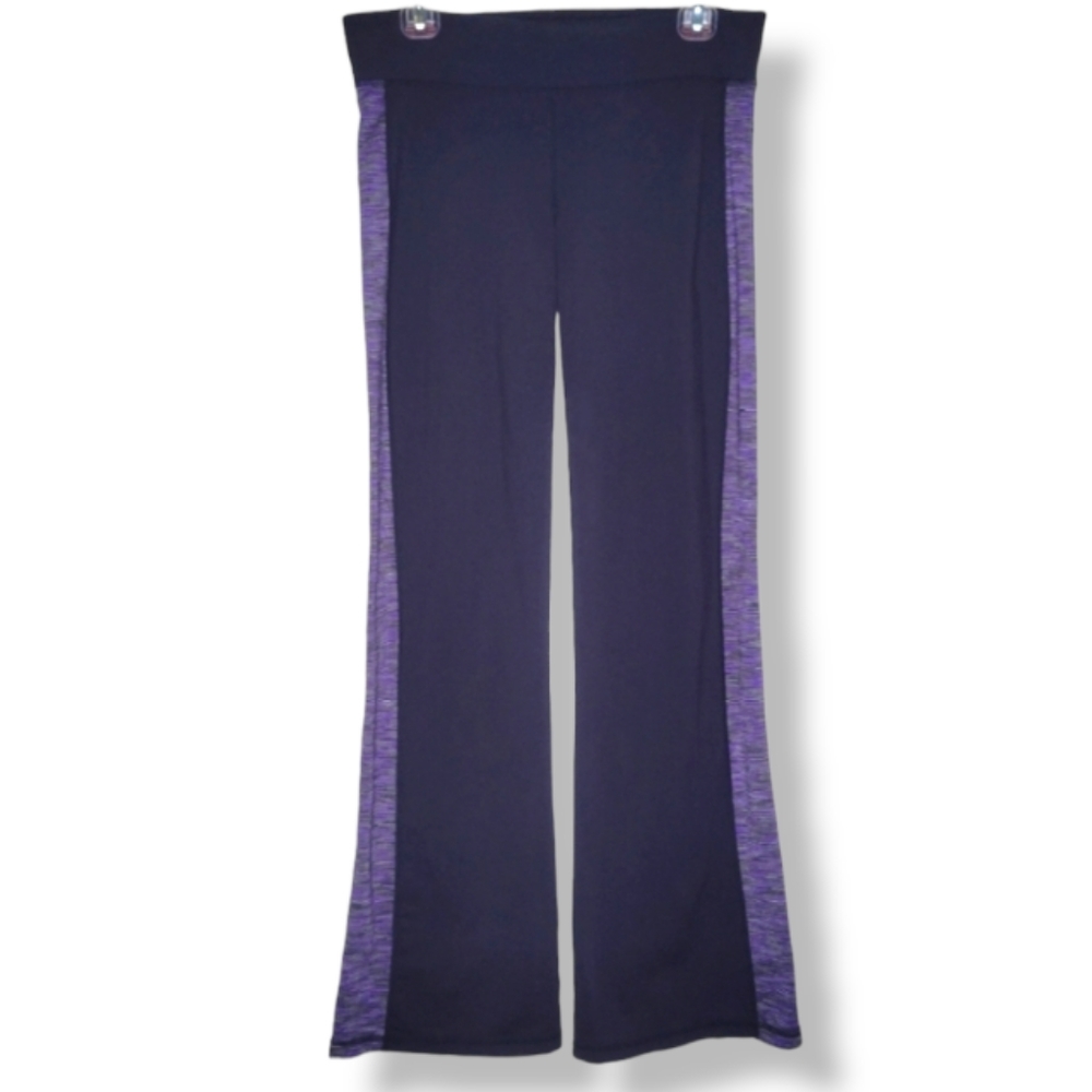 Athleta Wide Leg Yoga Pants Black/Purple Striped, M.  Low/mid rise. Final price.